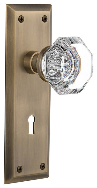 New York Plate Privacy Waldorf Knob, Antique Brass