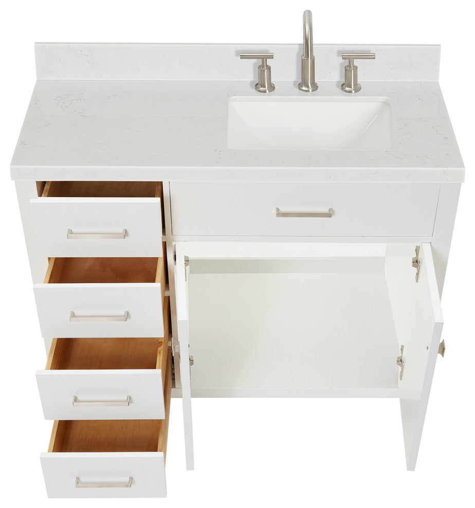 Ariel Bristol 42" Single Right Rectangle Sink Bathroom Vanity, Carrara Quartz