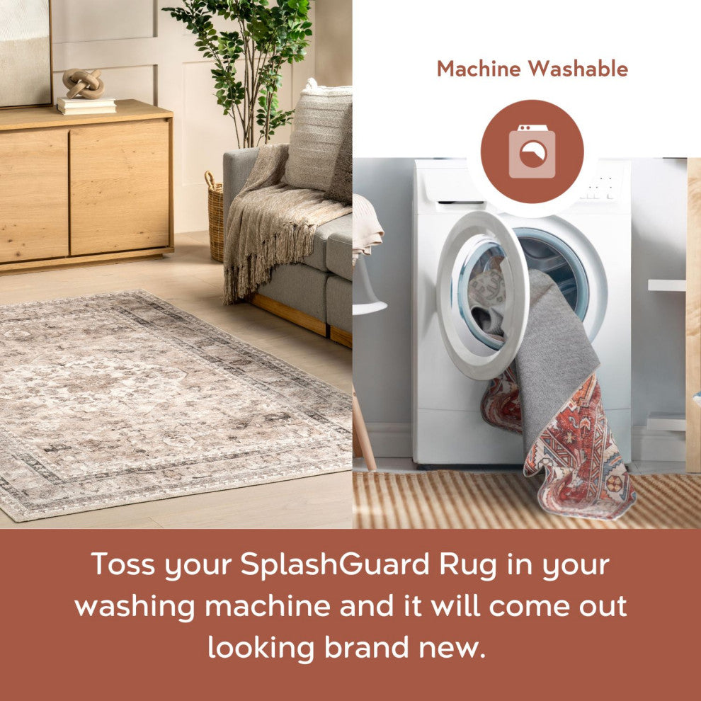 Nuloom Davi Faded Stain-Resistant Machine Washable Area Rug, Stone 4'x6'