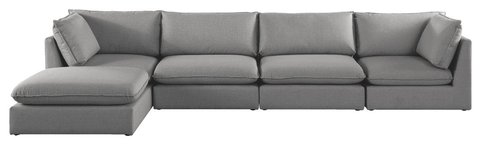 Mackenzie Linen Textured Fabric 5-Piece Modular L-Shaped Sectional, Grey