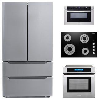 4PC Package 30" Electric Cooktop 24" Oven 24" Microwave Drawer & Refrigerator