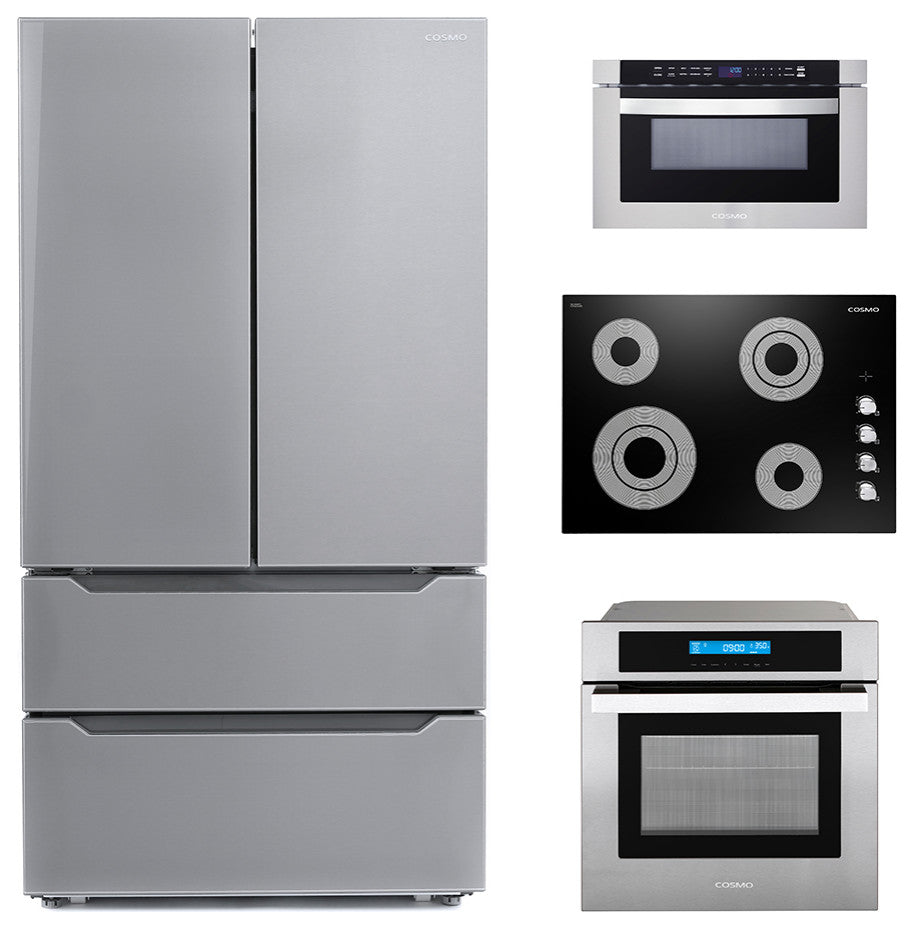 4PC Package 30" Electric Cooktop 24" Oven 24" Microwave Drawer & Refrigerator