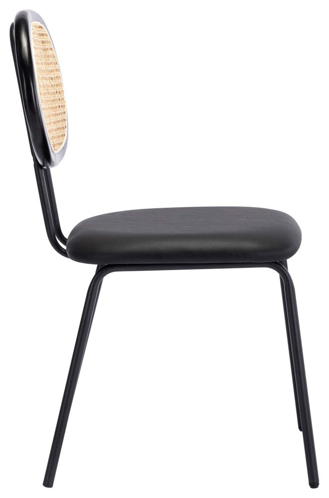 Rattan Cane Back Dining Chairs Set of 2, Black