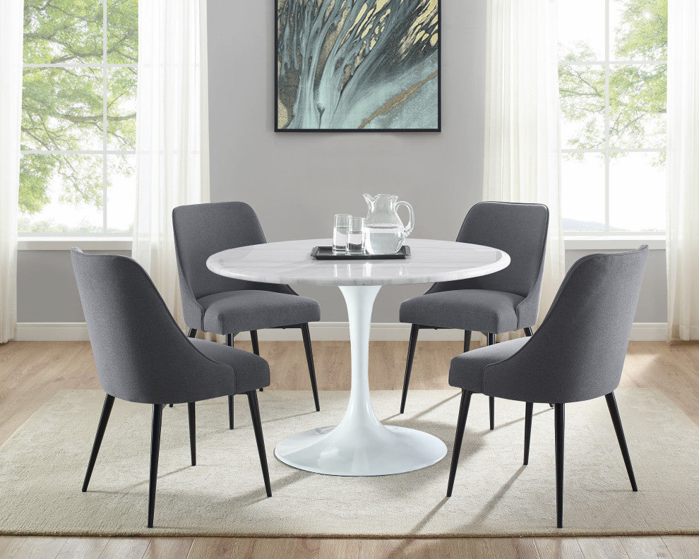 Colfax White Marquina Marble Dining Set, Charcoal