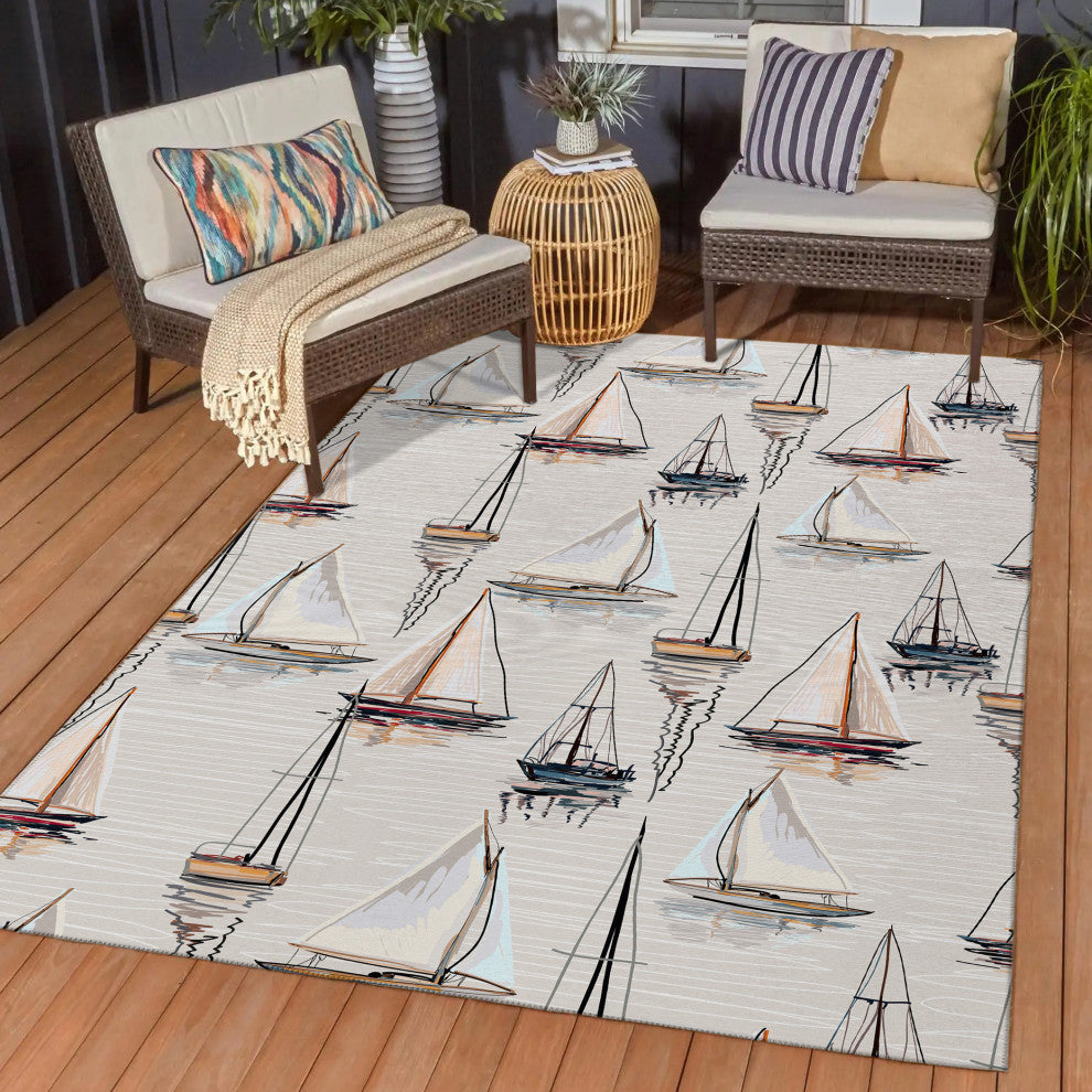 Indoor/Outdoor Harbor HA8 Ivory Machine Washable 10' x 14' Rug