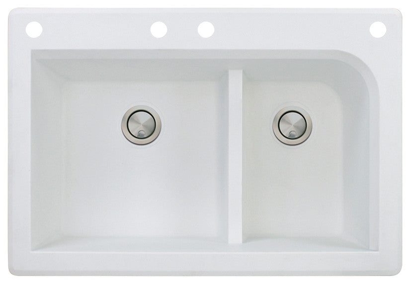 Radius 33" silQ Granite Drop-in Double Bowl Kitchen Sink with 4 Holes in White