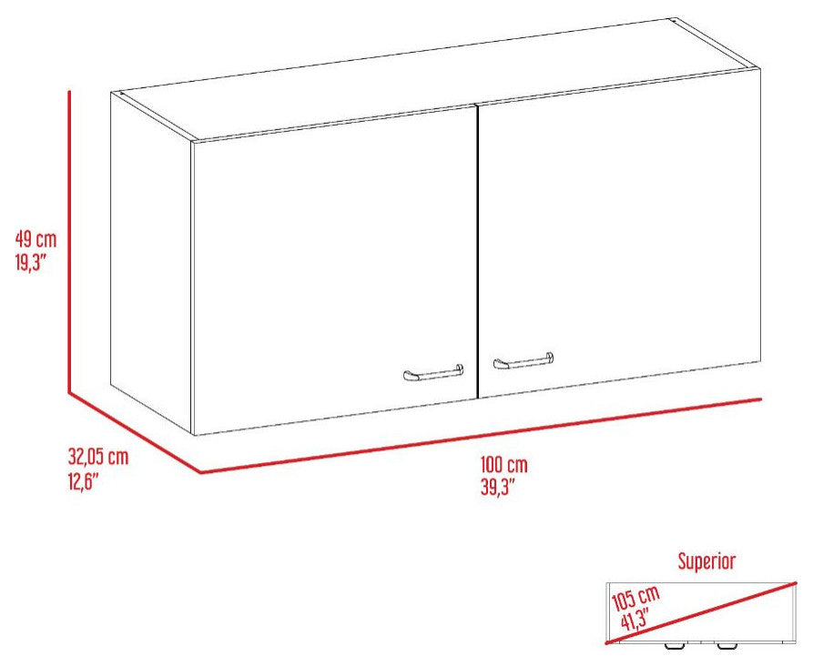 Oklahoma Wall Cabinet with 2 Inner Shelves, White/ Light Gray