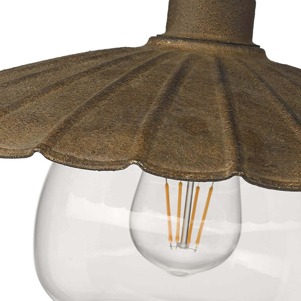 1 Light 14" Flush Mount, Dark Rust With Clear Glass Shade