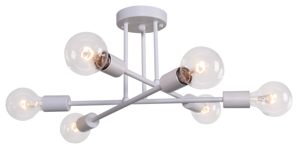 6 Light Sputnik Linear Semi Flush Mount Light, White