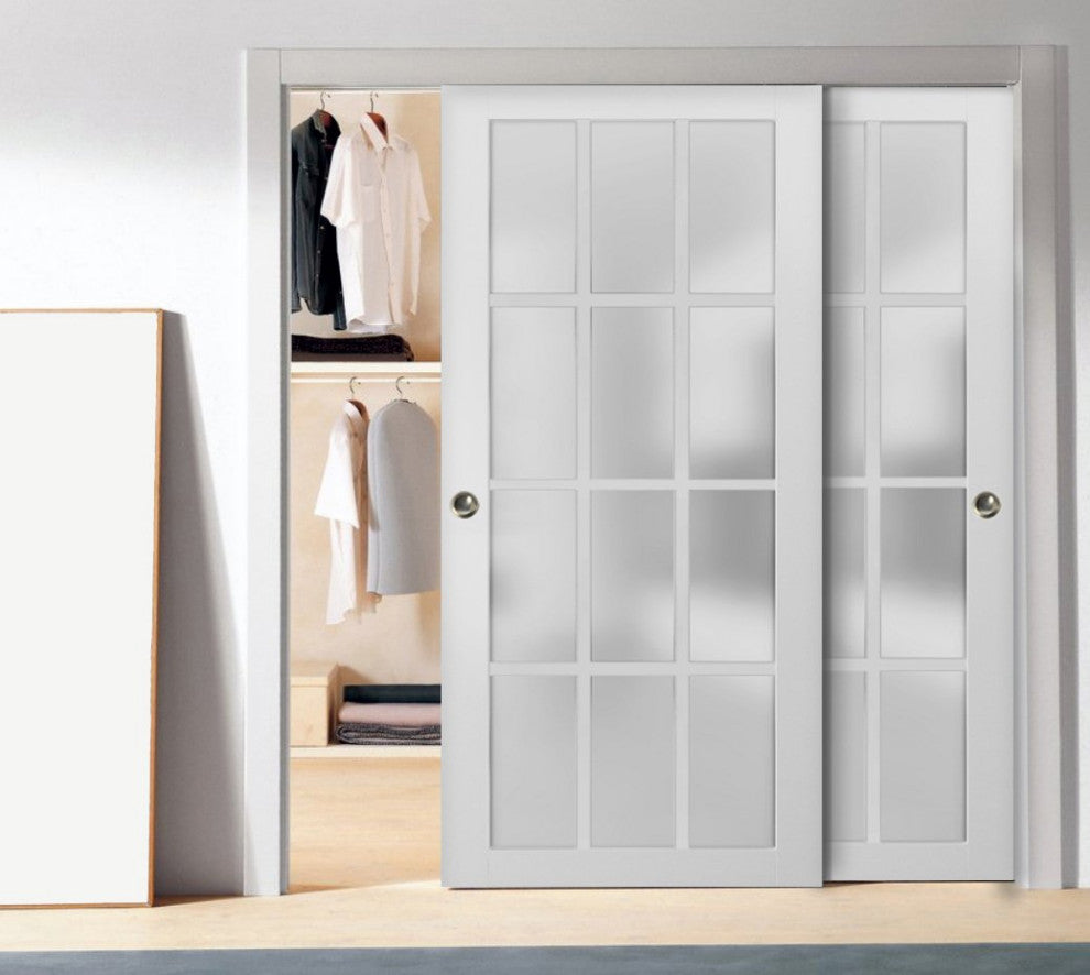 Closet Glass Bypass Doors 72 x 84 | Felicia 3312 Matte White | Rails Pulls