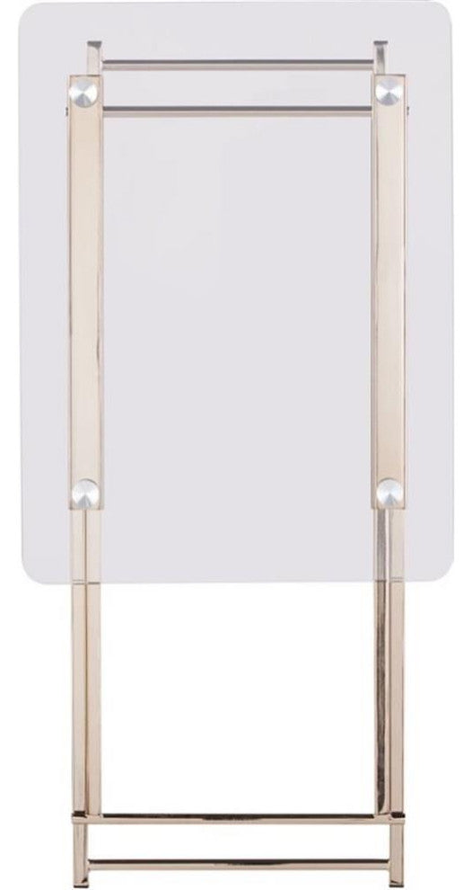 Pemberly Row Folding Glass Top Tray Table in Champagne Copper