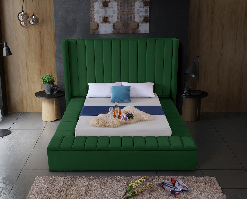 Kiki Velvet Bed, Green, Full