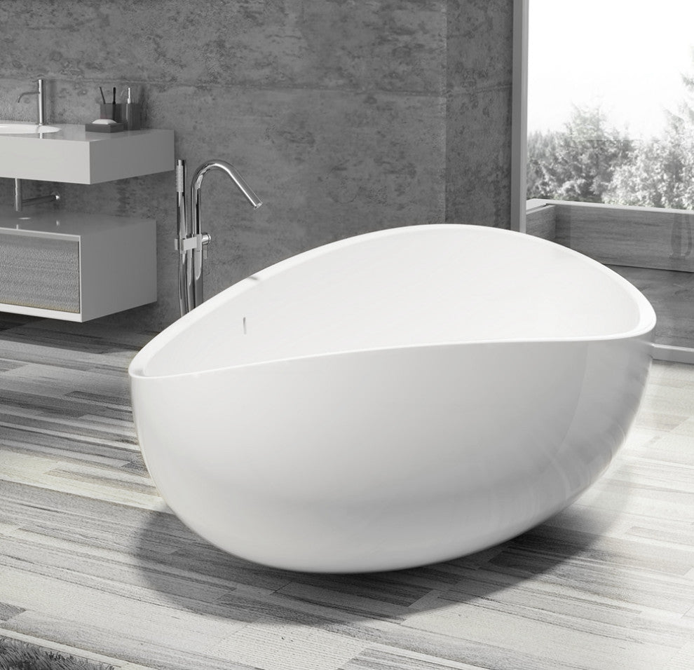 CastelloUSA Newport 71" Solid Surface Stone Resin Freestanding Bathtub, White
