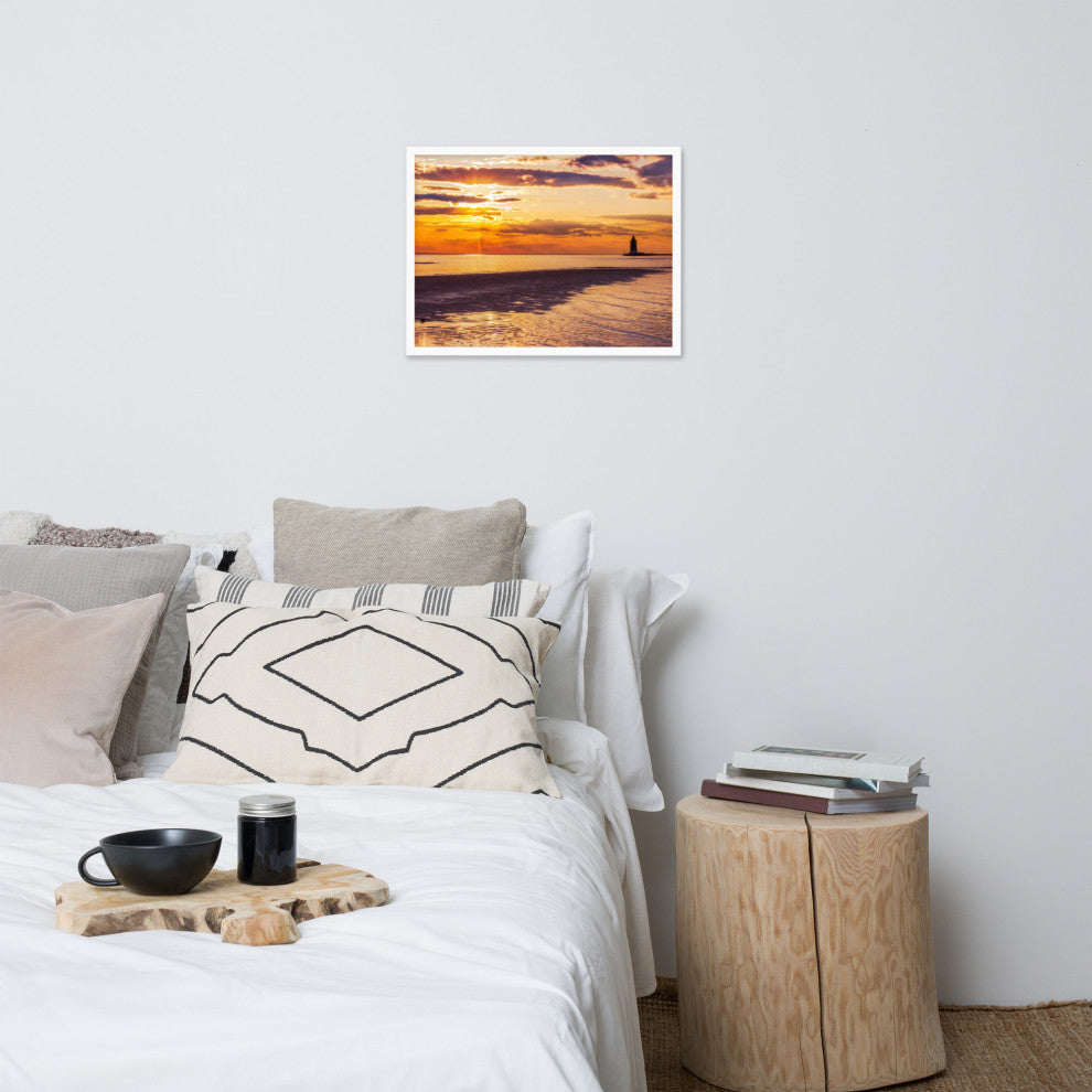 Cape Henlopen at Sunset Coastal Landscape Framed Photo Paper Wall Art Prints, White, 18" X 24"