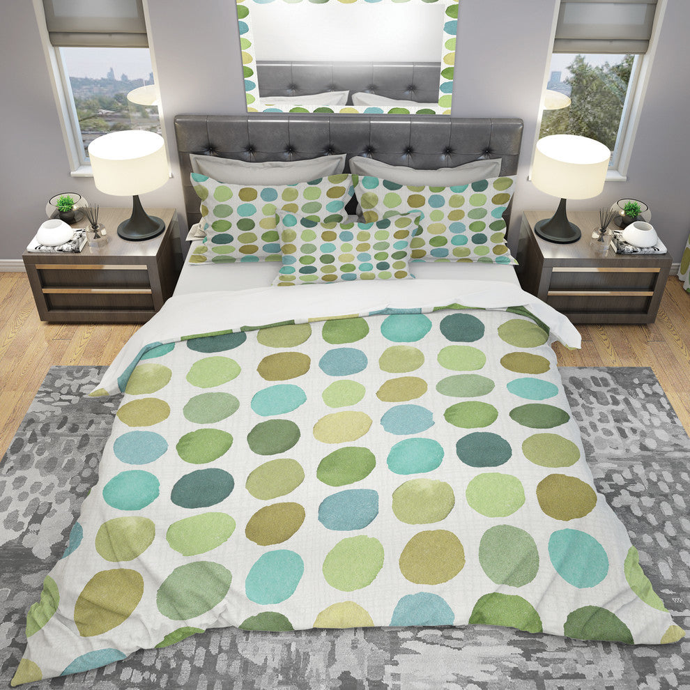 Geometric Green Circle I Geometric Duvet Cover Set, Twin