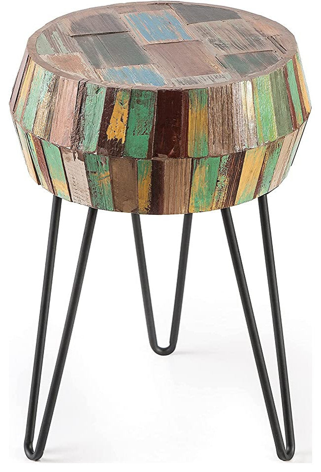 Reclaimed Wood End Table, Multi, 16" X 16" X 22"