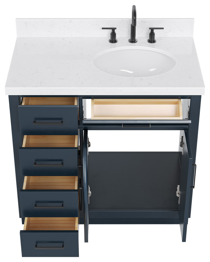 Ariel Hepburn 36" Right Offset Single Oval Sink Vanity, Carrara Quartz