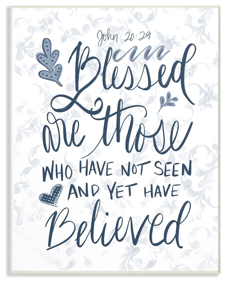 Blessed Are Those Elegant Navy Blue & White Wall Plaque Art, 10"x15"