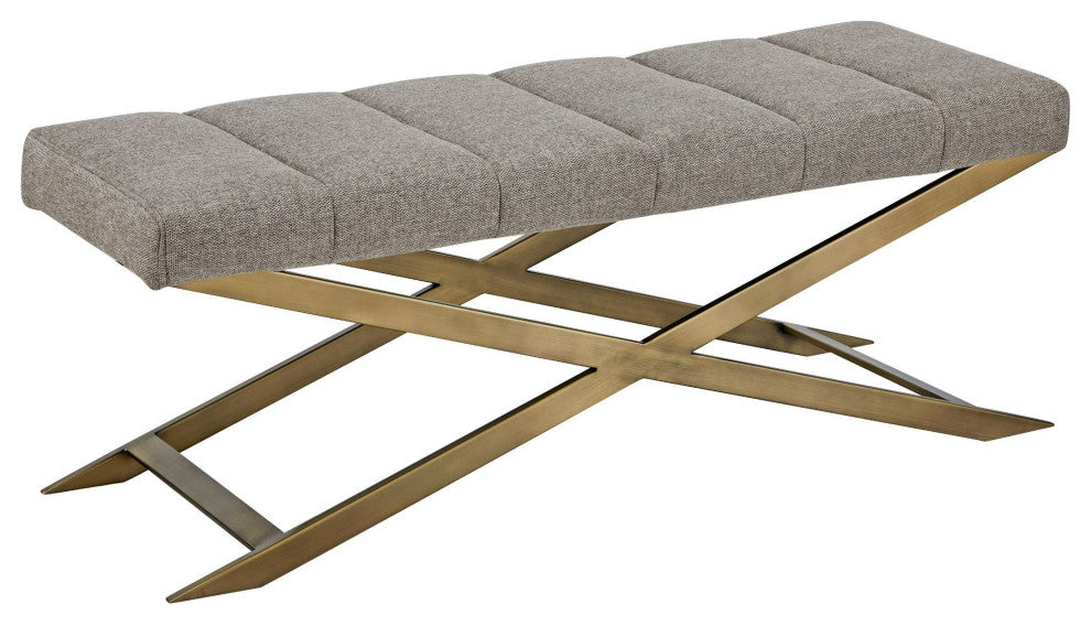 Modrest Xane Contemporary Grey Fabric and Brushed Brass Bench