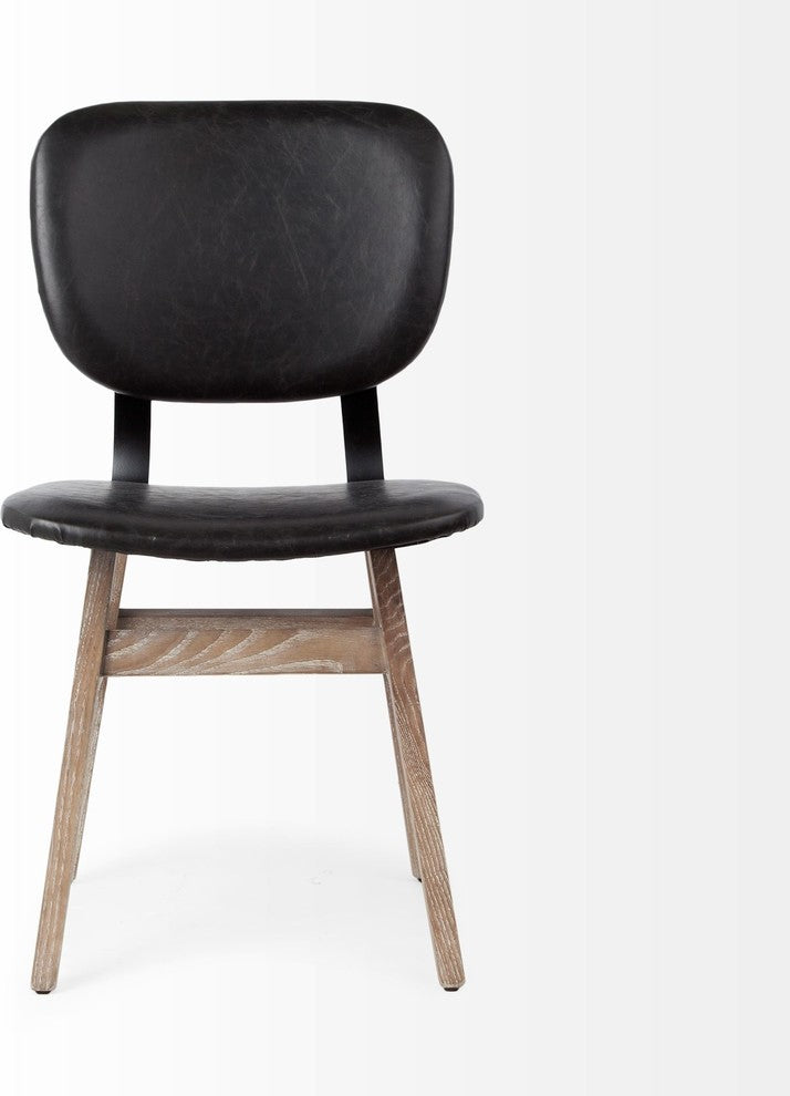 (Set of 2) Haden I Black Faux-Leather Solid Wood Frame Dining Chair, Brown