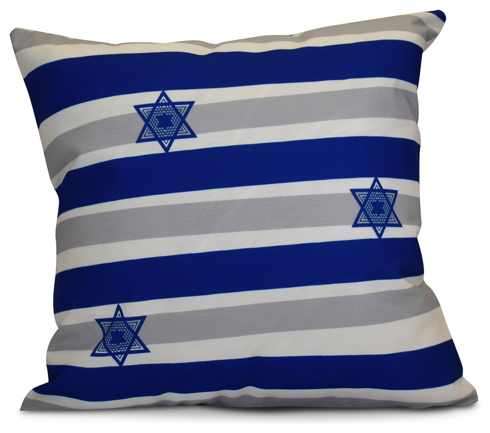 Decorative Holiday Pillow, Striped, Royal Blue, 16"x16"