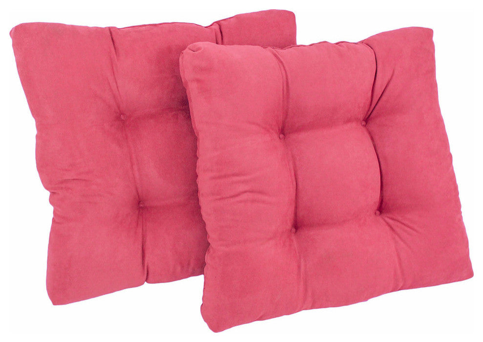 19" Squared Microsuede Tufted Dining Chair Cushion, Set of 2, Bery Berry