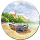 Watercolor Fishing Boats, Landscape Disc Metal Artwork, 11"