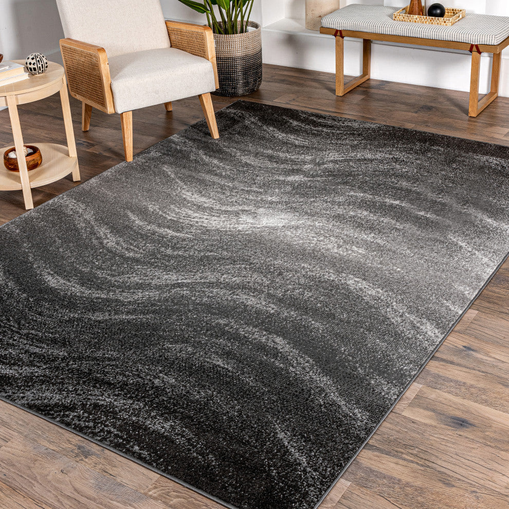 Nuloom Contemporary Ombre Waves Polypropylene Rug, Charcoal 6'7"x9'