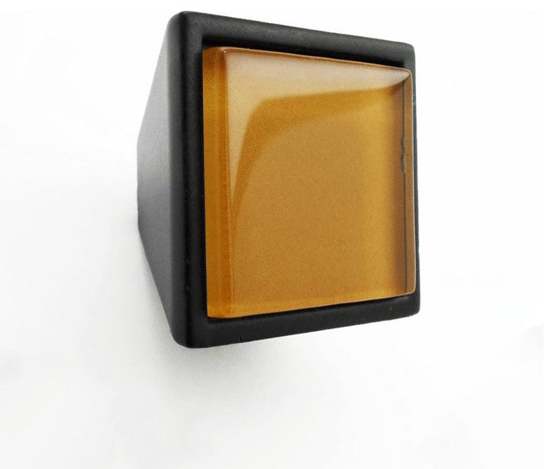 Brown Bronze Crystal Glass Black Metal Square Frustum Knob