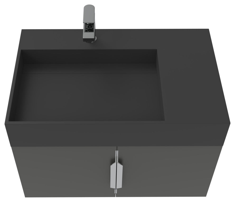 CastelloUSA Amazon 30" Left Wall Mounted Bathroom Vanity Set, Black, Black Top, Chrome Handles