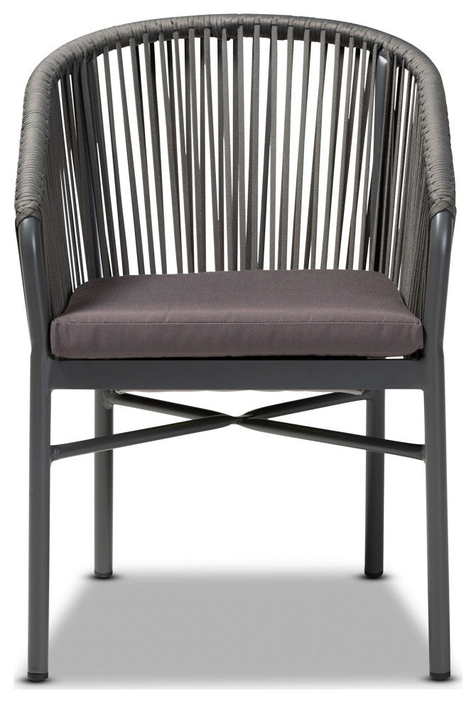 Wynn Modern Gray Rope and Metal Outdoor Dining Chair