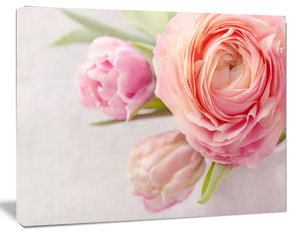 Full Bloom and Blooming Flowers, Floral Canvas Art Print, 60"x28"