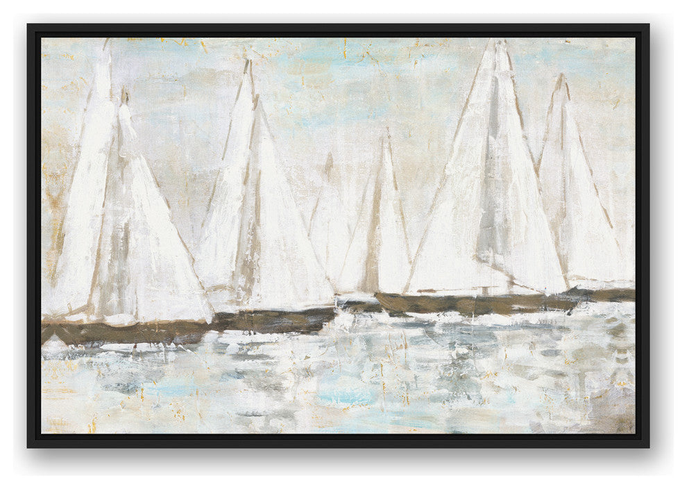 White Painted Sailboats 24x36 Black Floating Framed Canvas