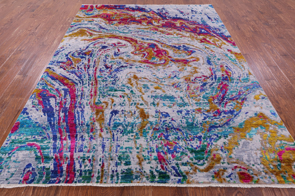 Wool and Silk Handmade Abstract Rug 7' 11" X 10' 3" Q11855