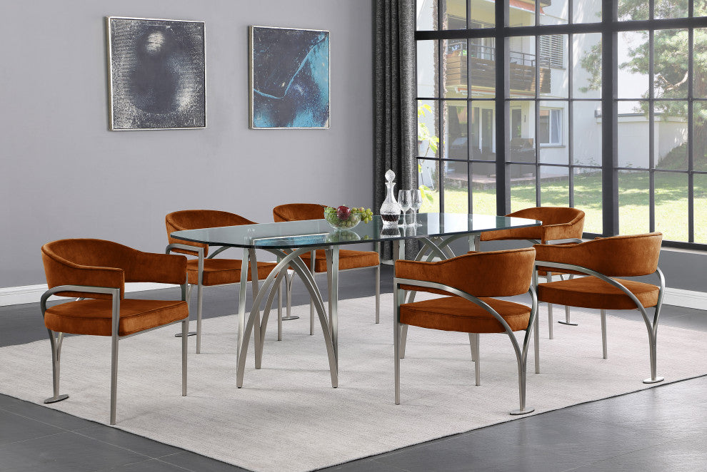 Madelyn Upholstered Dining Chair, Set of 2, Cognac, Velvet, Silver Finish