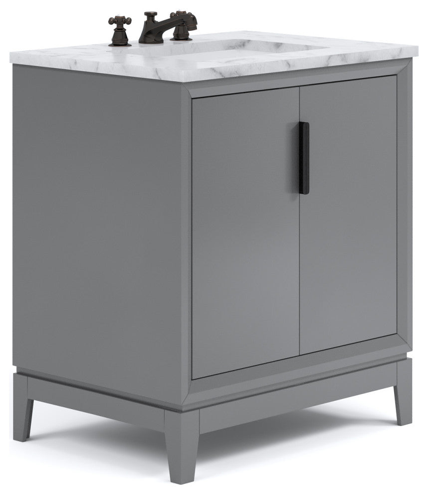 Elizabeth 30" Single Sink Carrara White Marble Vanity, Cashmere Gray