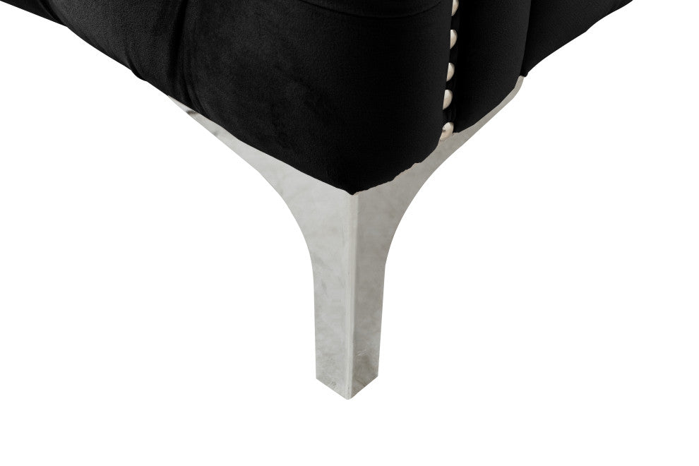 Bayberry Velvet Tufted Sofa Couch with 3 Pillows and Tufting, Black