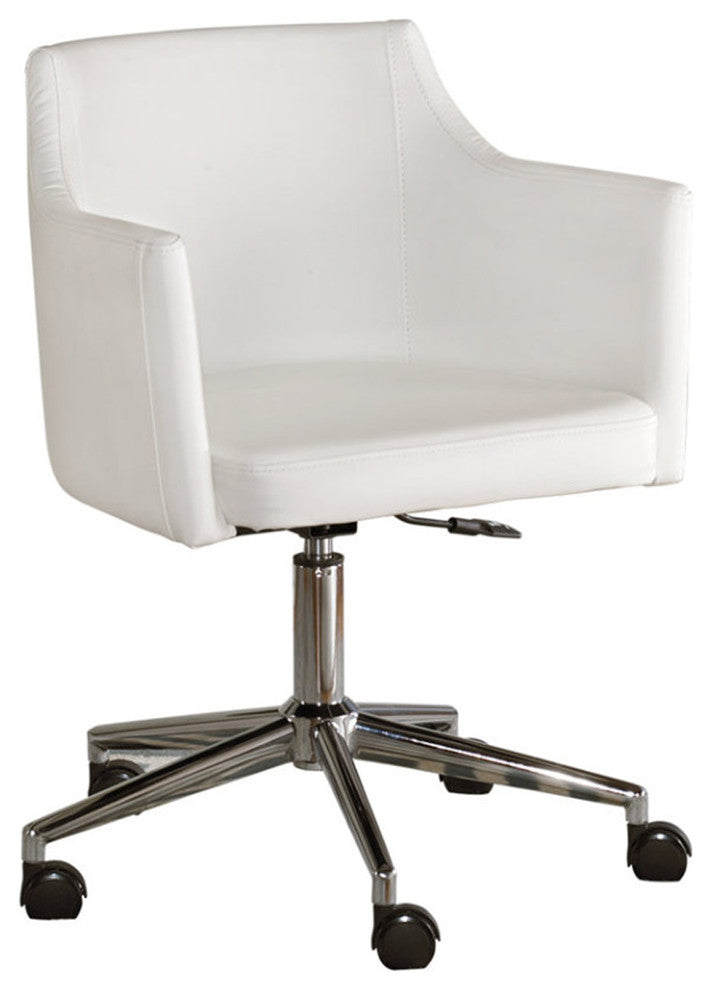 Benzara BM194853 Faux Leather Metal Swivel Chair with Low Back White & Silver