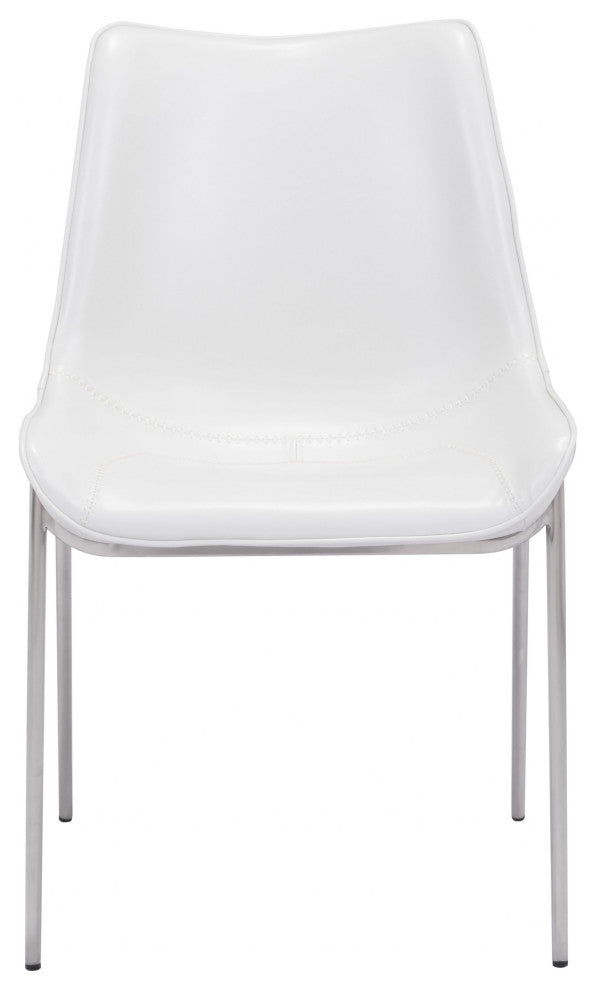 Stich White Faux Leather Side or Dining Chairs Set of 2 Chairs