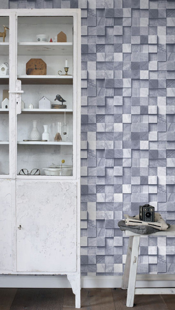 Tevye Blue Wood Geometric Wallpaper Bolt