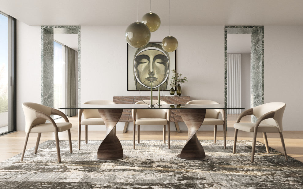 Modrest Wynetta Mid-Century Grey Vegan Leather + Grey Ash Dining Chair
