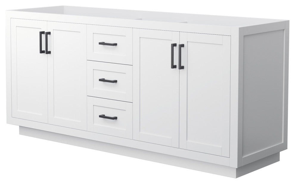 Miranda 72" White Double Vanity, No Top, No Sink, Black Trim