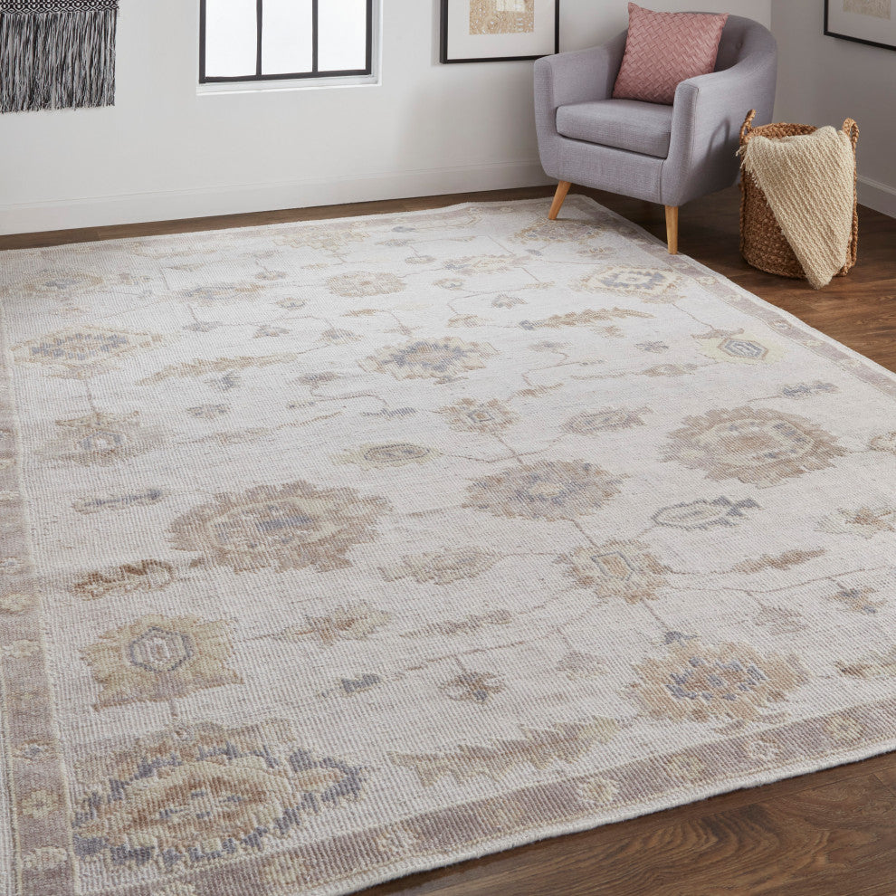 Weave & Wander Tierney Eco Friendly PET Oushak Rug, Warm Gray/Ivory Cream, 12' X