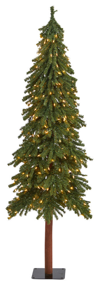 6' Grand Alpine Faux Xmas Tree W/Lights & 601 Bendable Branches W/Natural Trunk