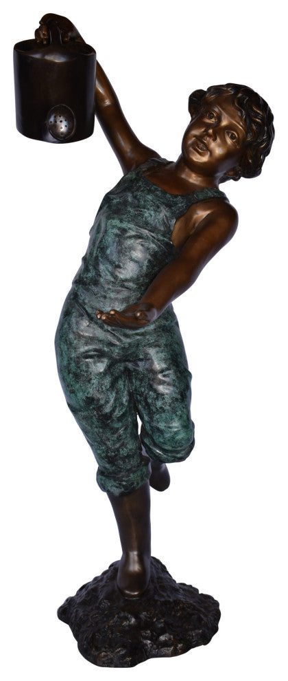 Standing Boy With Watering Can Bronze Statue Size: 15"L x 15"W x 39"H.