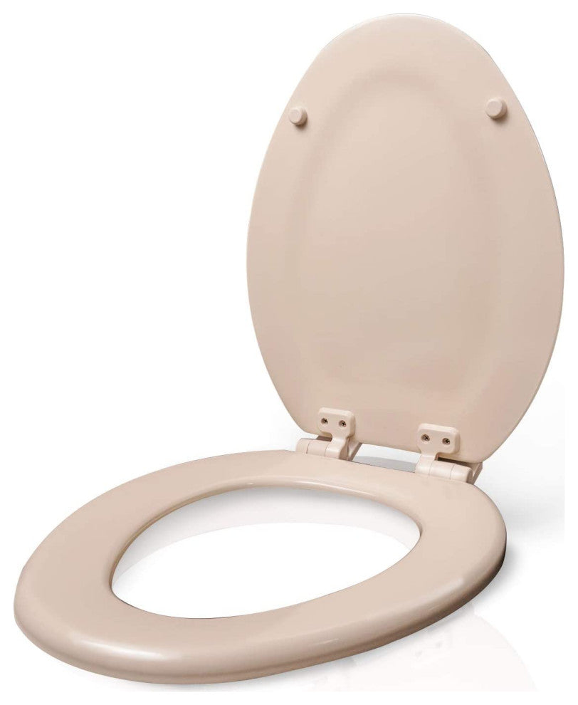 Elongated Molded Wood Toilet Seat Easy Remove Adjustable Hinge Bone