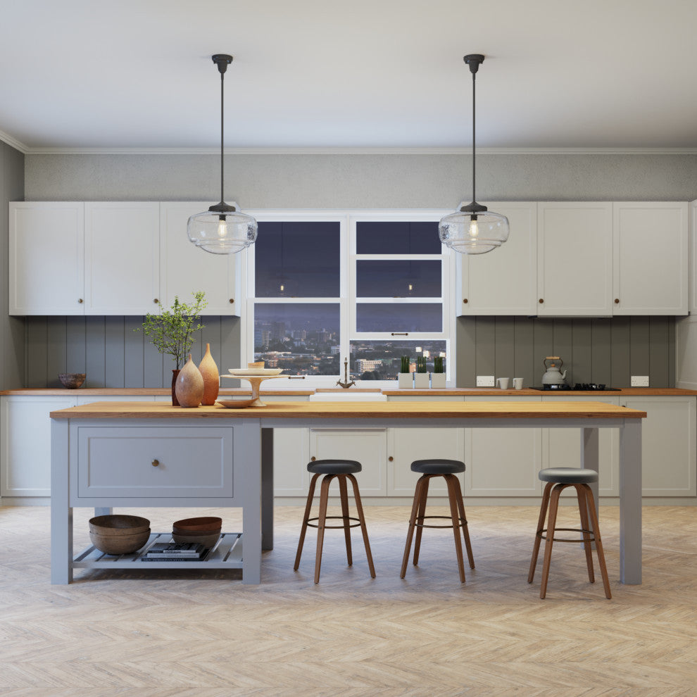 Hunter 16" Saddle Creek Noble Bronze 1-Light Seeded Glass Pendant Fixture