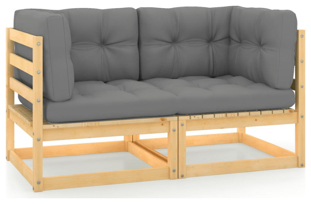vidaXL Patio 2-Seater Sofa With Cushions Solid Pinewood