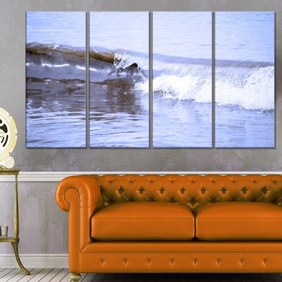 "Crisp Blue Waves Splashing Beach" Seascape Wall Art, 4 Panels, 48"x28"