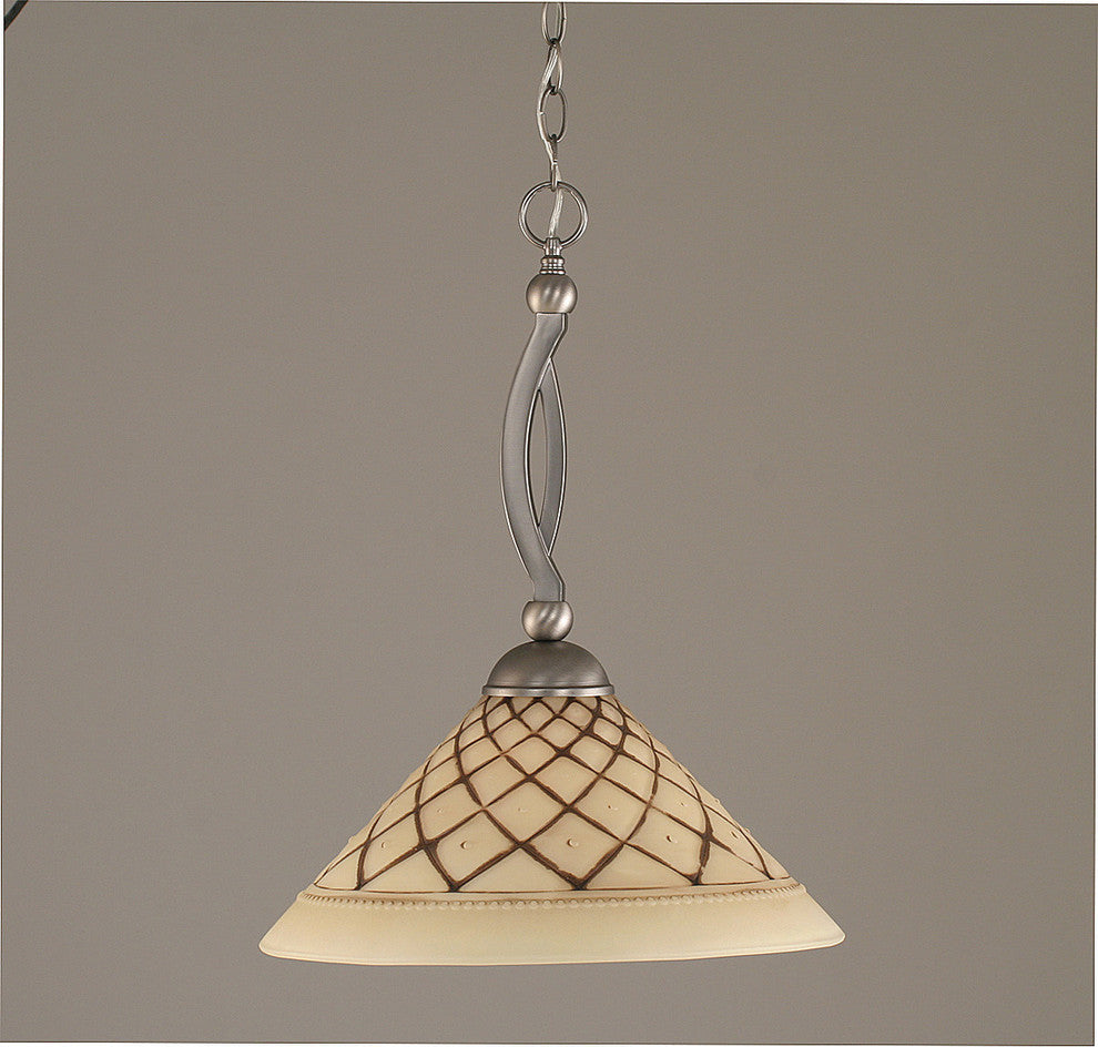 Bow Pendant In Brushed Nickel, 16" Chocolate Icing Glass